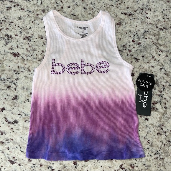 NWT Bebe Girls Pink Purple Ombré Tank Top Size Small 4/6 Sequin Sparkle Glitter - Picture 1 of 6